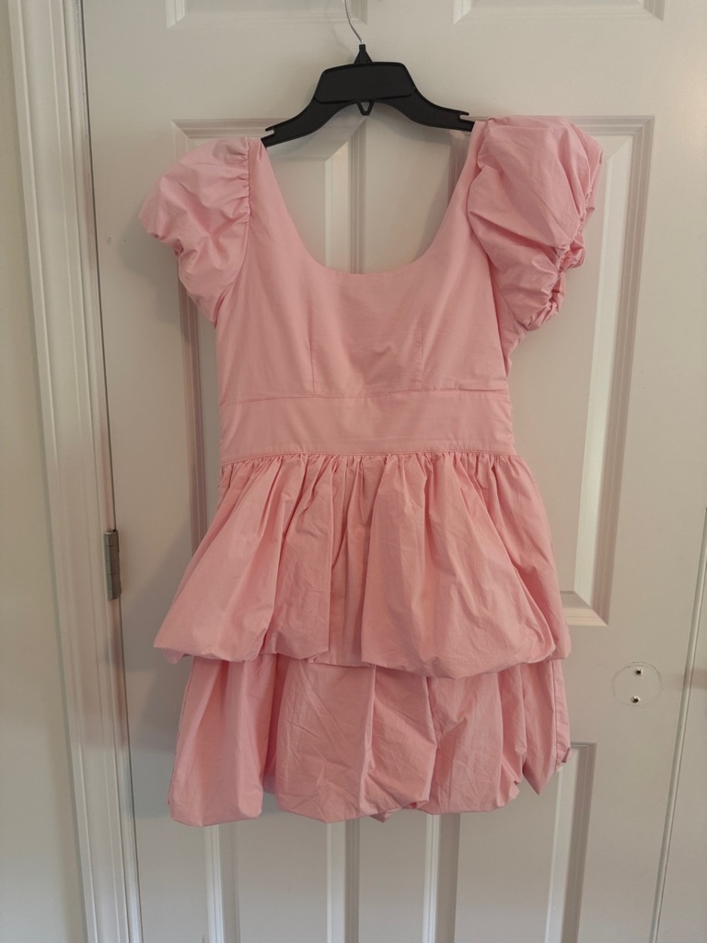 Olivaceous Pink Puff Sleeve Tiered Mini Dress with Waist Tie Small - Picture 11 of 12